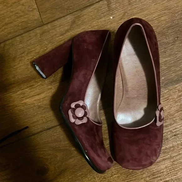 Vintage Nine West square toe plumb suede leather heels size 7 - Picture 2 of 10